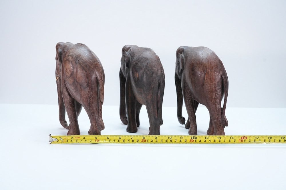 Set of Three Carved Wooden Elephant Sculptures - 3