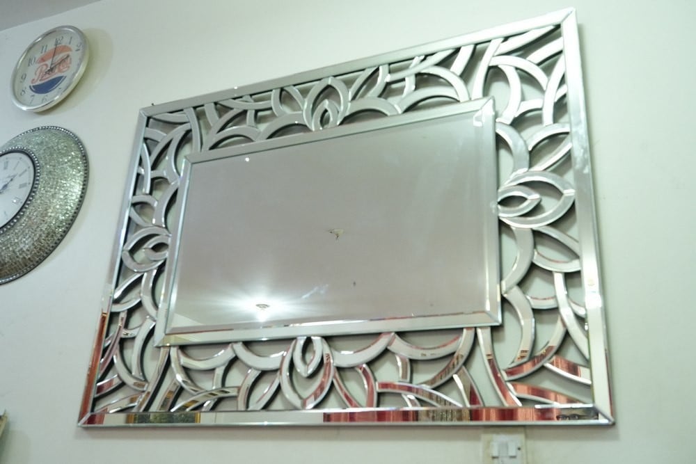 Rectangular Wall Mirror with Geometric and Decorative Design - 4