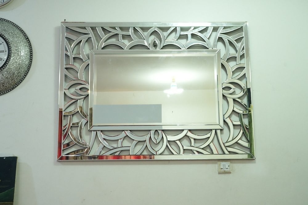 Rectangular Wall Mirror with Geometric and Decorative Design - 2