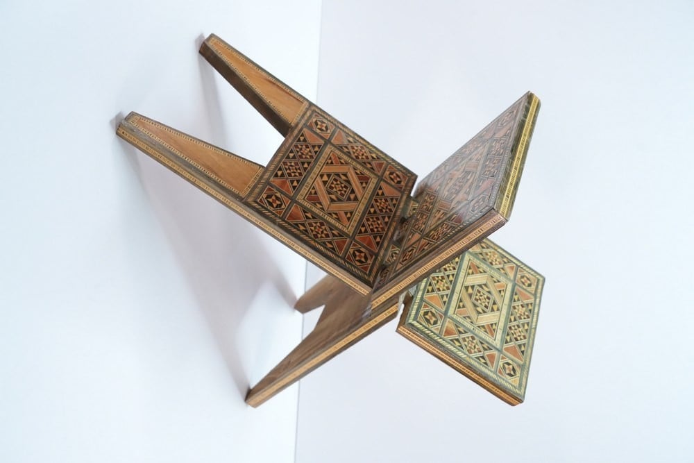 Folding Wooden Quran Stand with Oriental Mosaic Inlay - 2