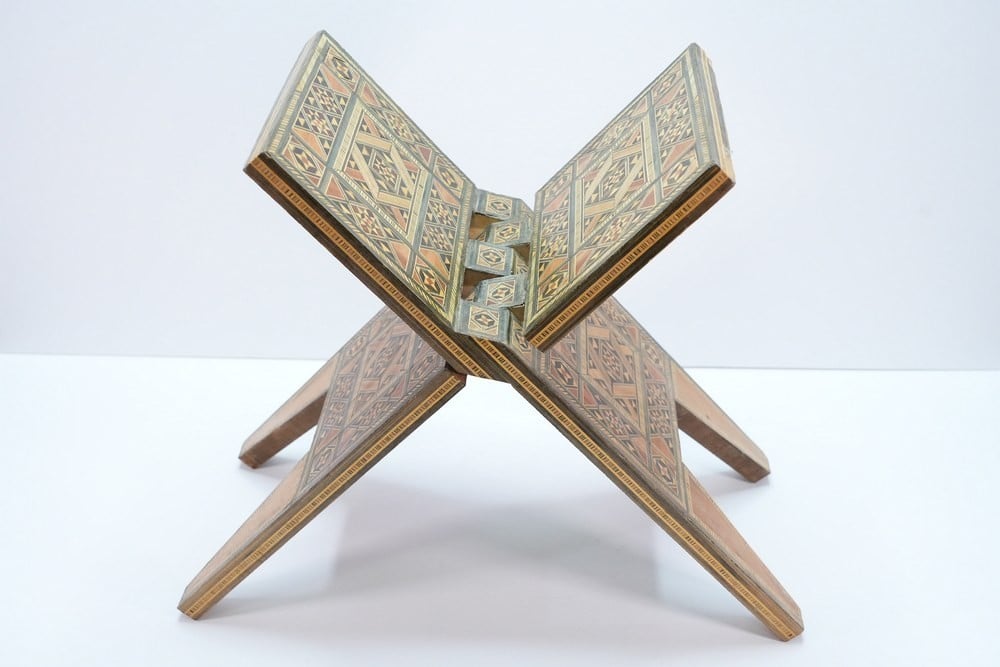 Folding Wooden Quran Stand with Oriental Mosaic Inlay - 1