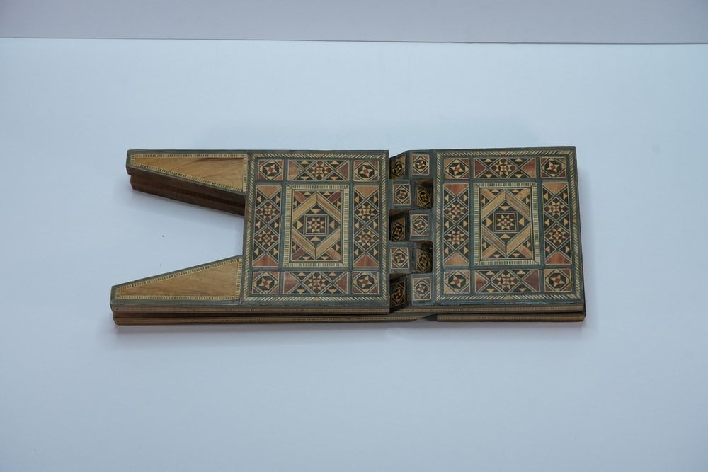 Folding Wooden Quran Stand with Oriental Mosaic Inlay - 5