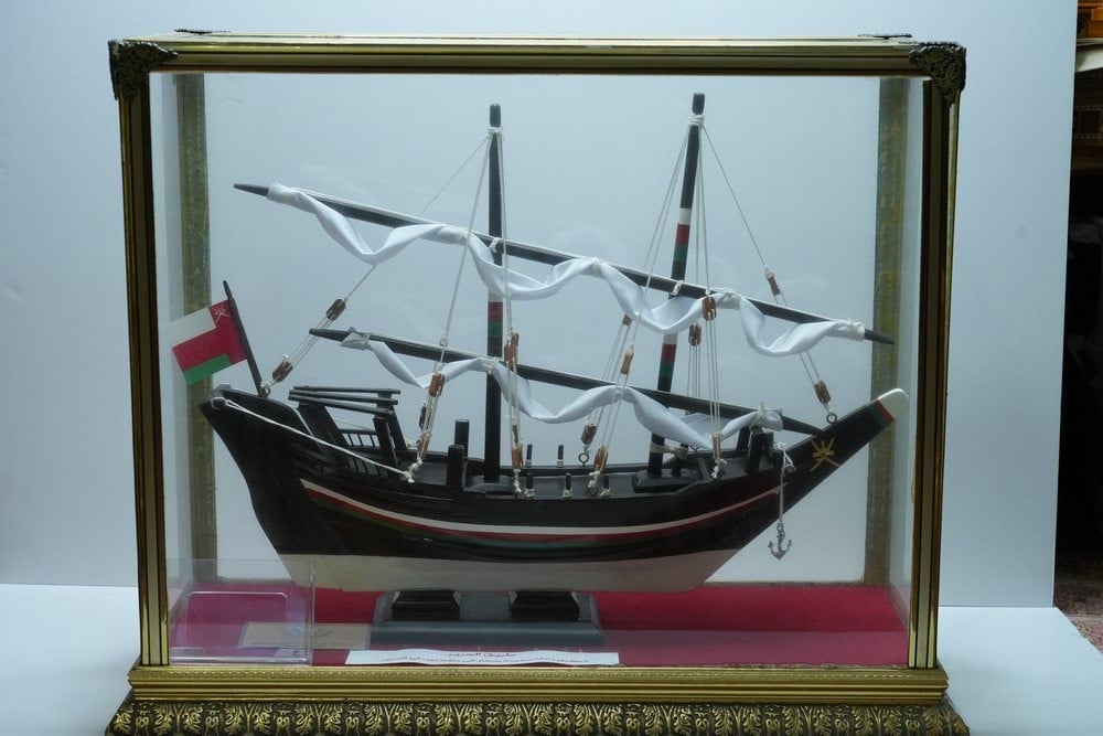 Traditional Arab Sailing Ship Model in Glass Case - 1