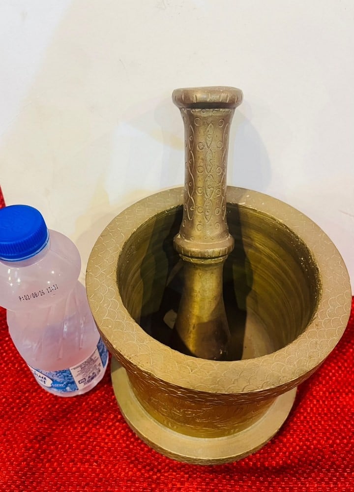 Engraved Brass Mortar and Pestle - 1