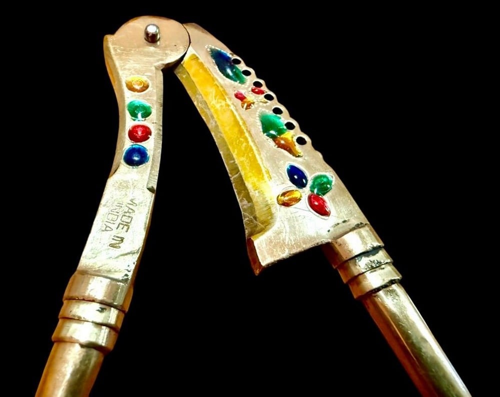 A Collection Of Handcrafted Brass Nutcrackers Decorated With Colorful Stones - 6