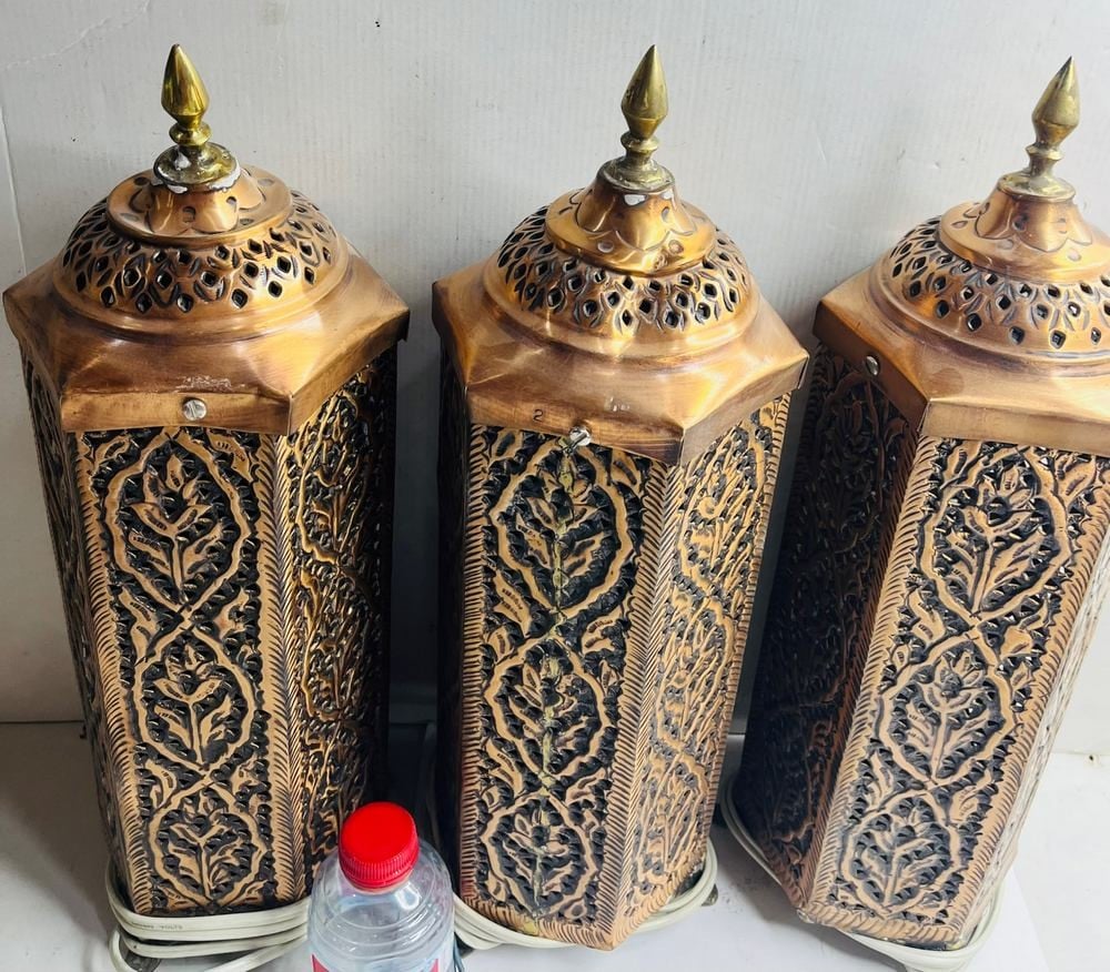 Set Of Three Moroccan-Style Metal Table Lanterns - 1
