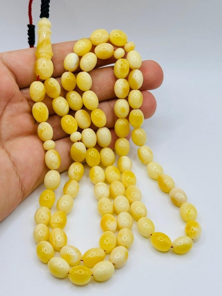Natural Amber Rosary, White Pigeon Speckled White 'Kaliningrad - 3