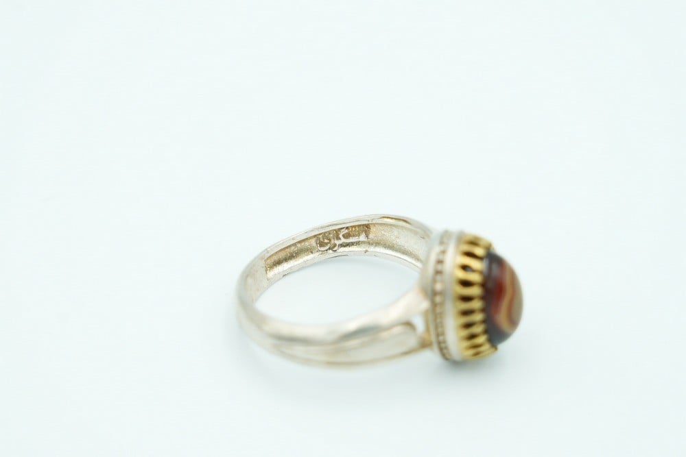 925 Silver Regular Ring Topped With Yemeni Agate - 5