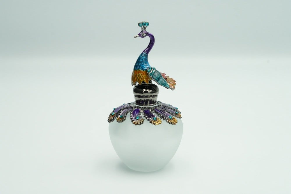 زجاجة عطر زجاجية مطفية بسعة 40 مل فارغة، عتيقة وبتصميم ديكور الطاووس - 1