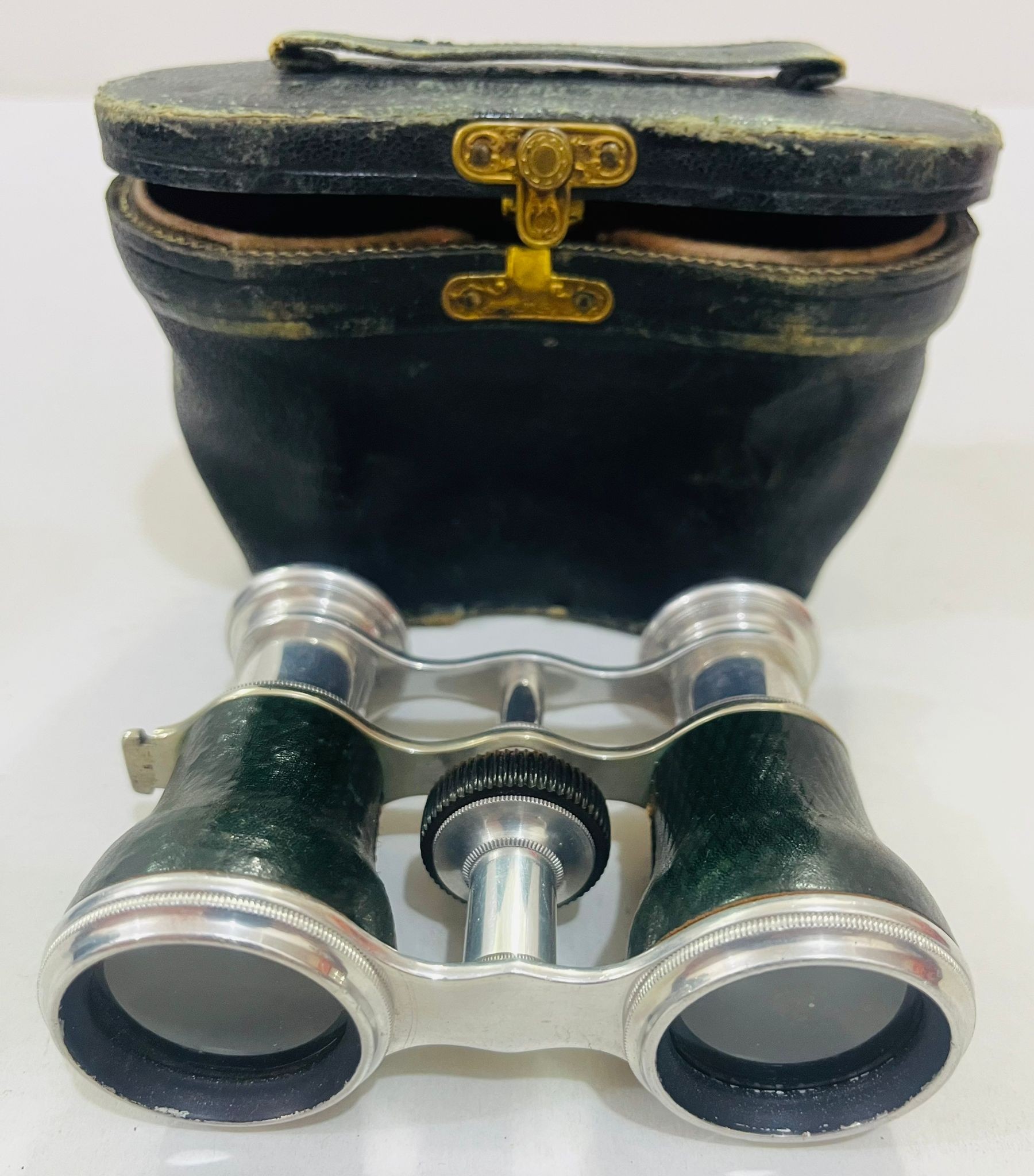 Very Old British Binoculars with Original Leather Case - 5