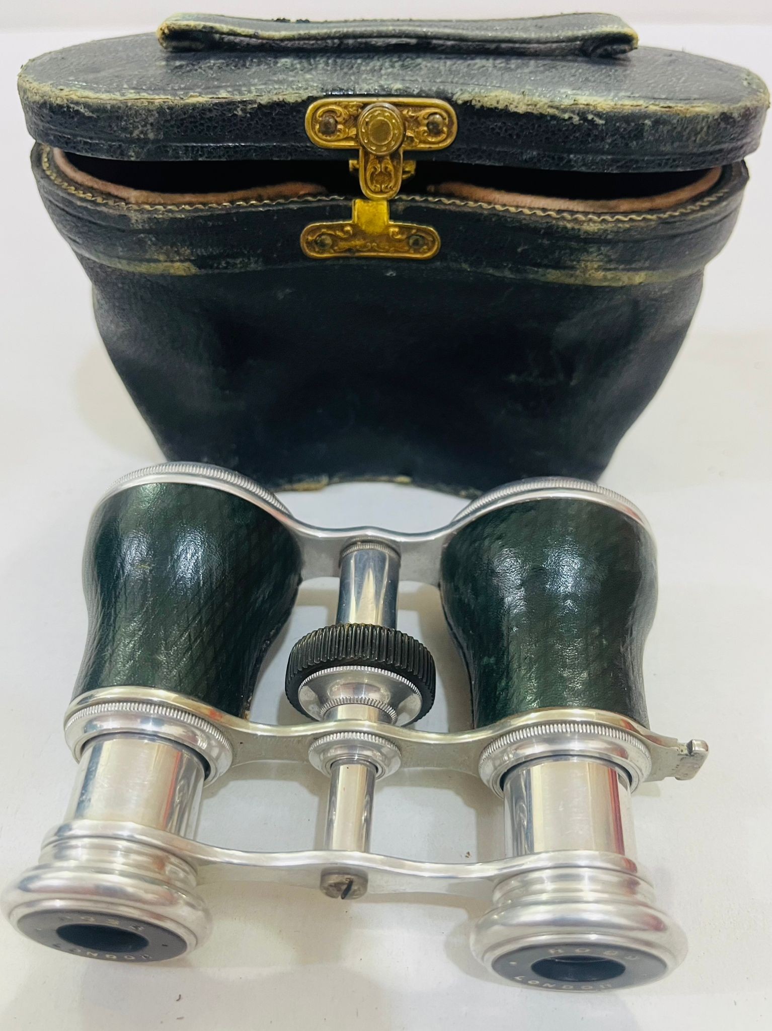 Very Old British Binoculars with Original Leather Case - 3