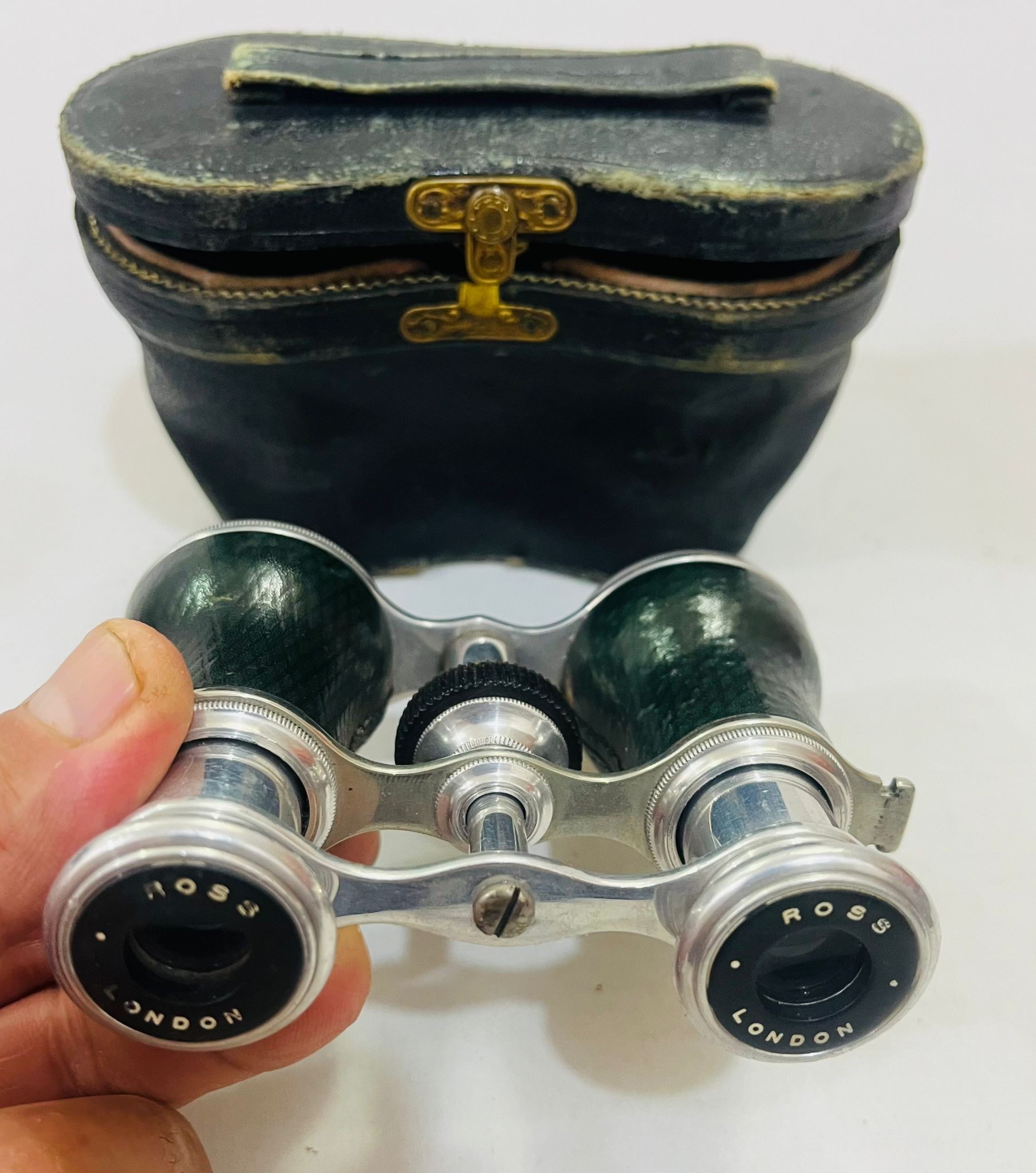 Very Old British Binoculars with Original Leather Case - 4