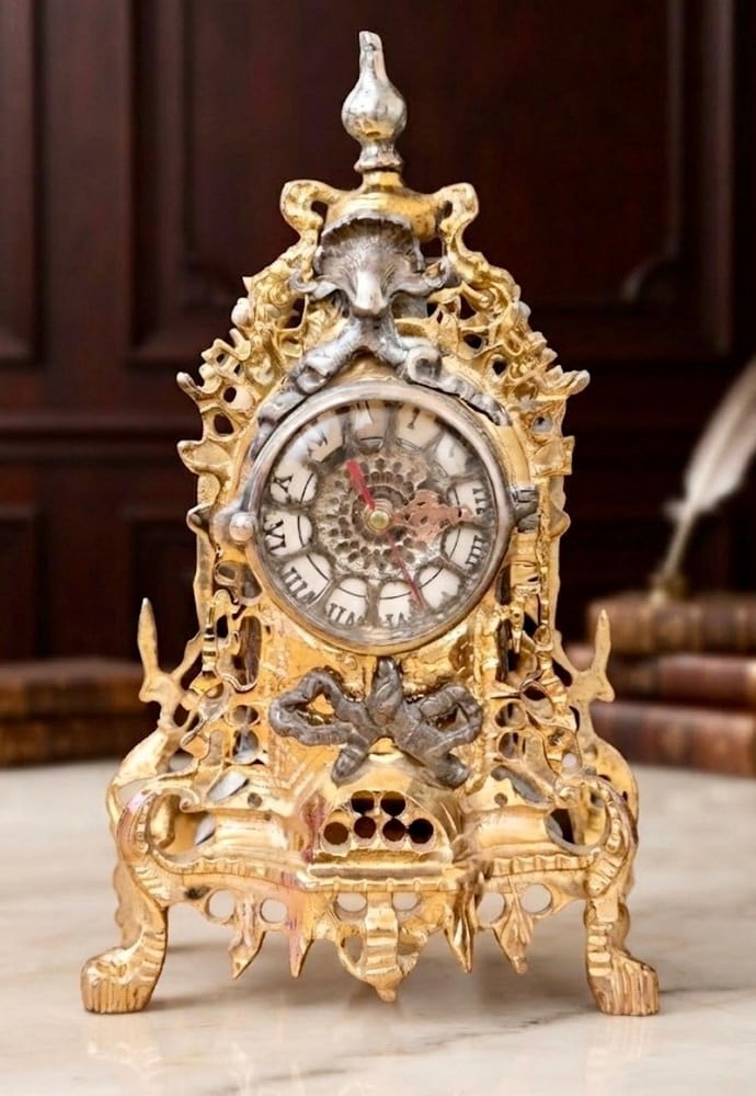 A French-Style Desk Clock Featuring A Rococo Design - 1