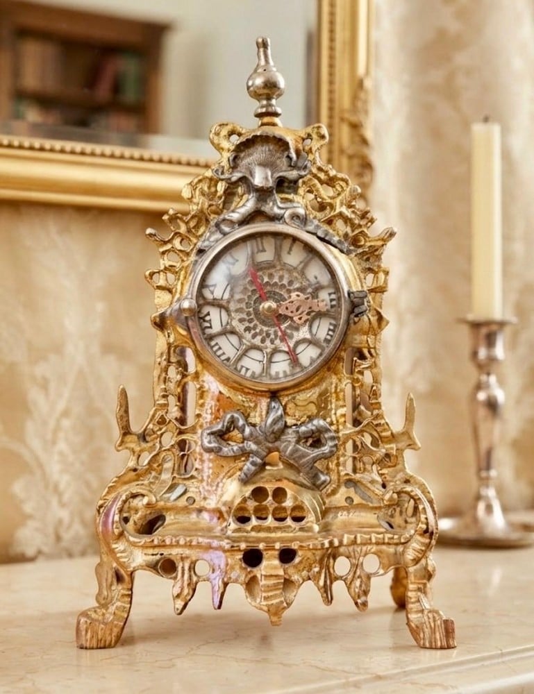 A French-Style Desk Clock Featuring A Rococo Design - 6