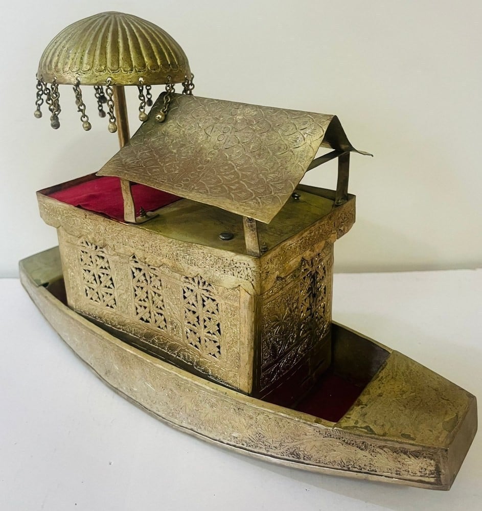 Antique Hand-Engraved Copper Boat - 5