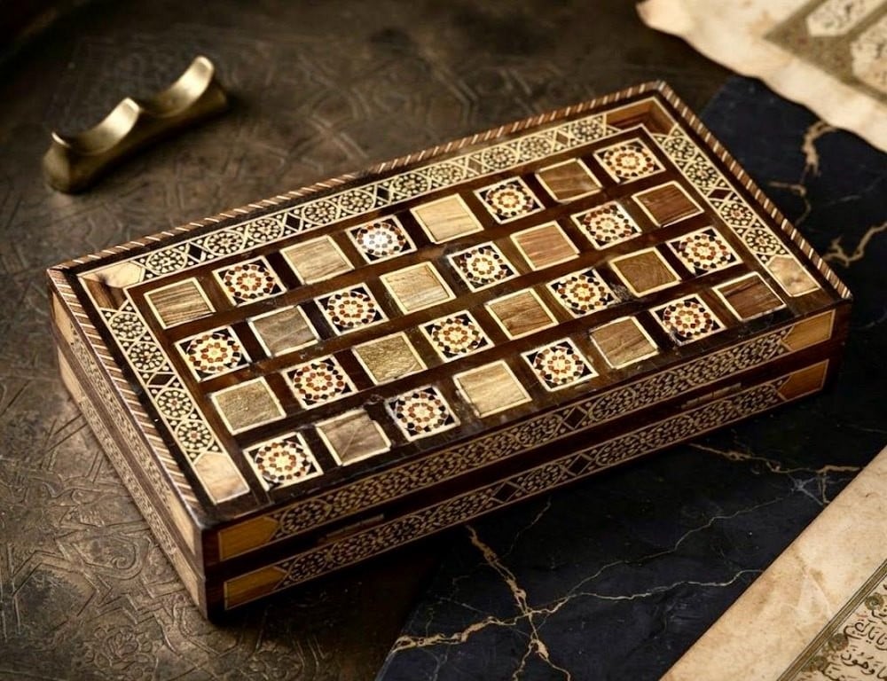 A Luxurious Traditional Game Board Featuring Chess And Dice - 1