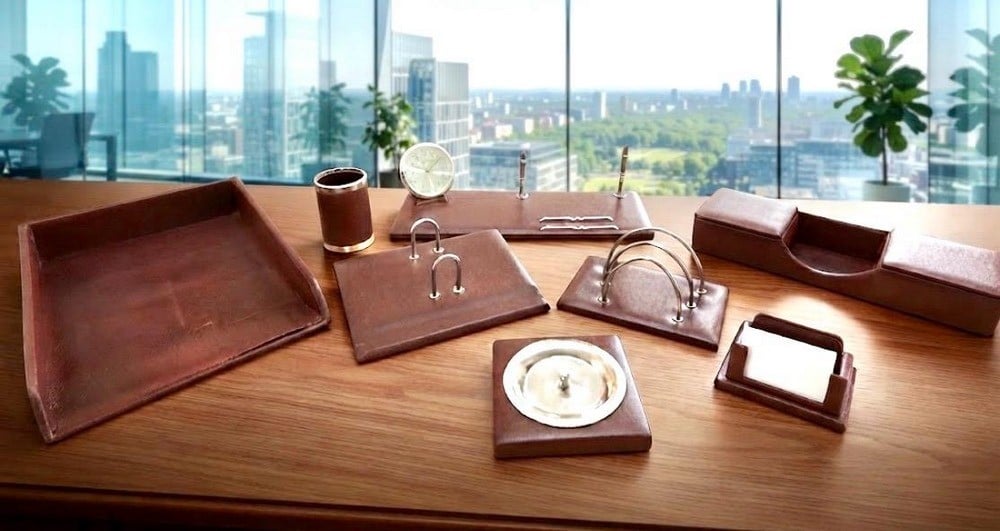 Luxury Executive Desk Set Made Of Premium Genuine Leather - 2