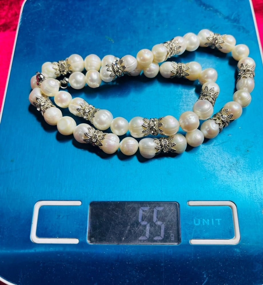 Antique Cultured Pearl Necklace with Silver Spacers - 4