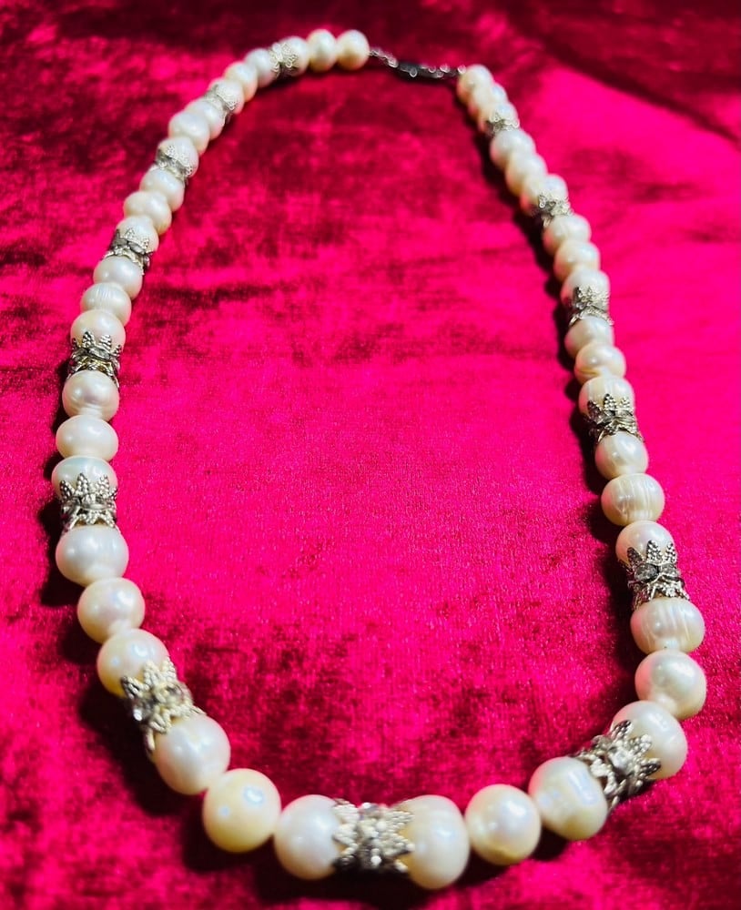 Antique Cultured Pearl Necklace with Silver Spacers - 2
