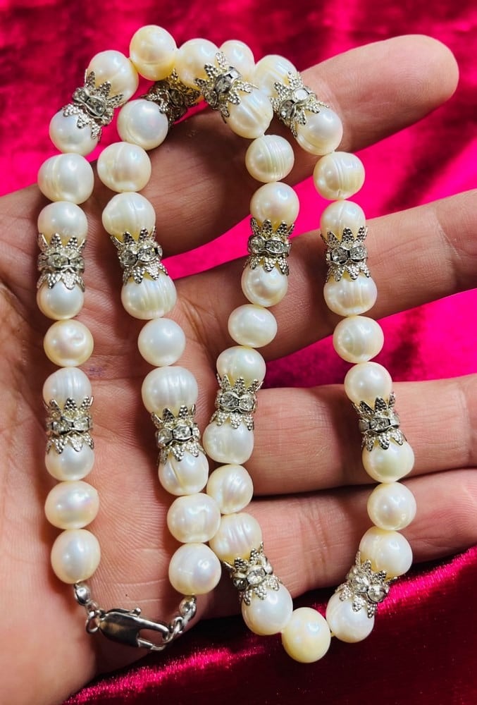 Antique Cultured Pearl Necklace with Silver Spacers - 3