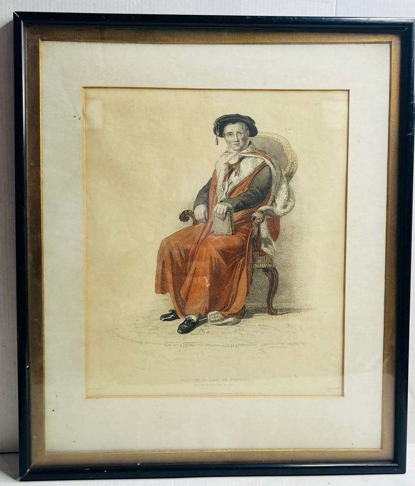 Antique European Wall Print – Doctor in Law or Physic, in Congregation Robes - 4
