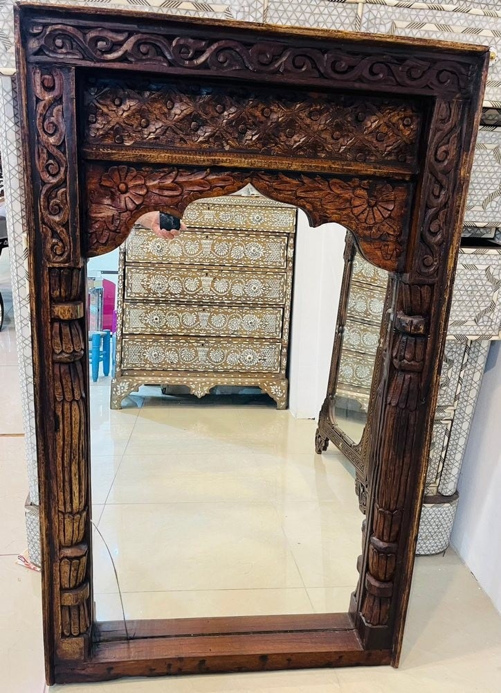 Very Large Antique Mirror with Hand-Carved Wooden Frame - 1