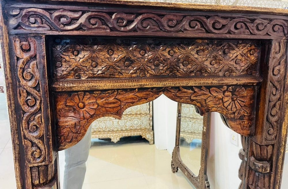 Very Large Antique Mirror with Hand-Carved Wooden Frame - 2
