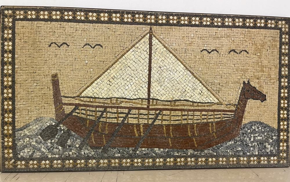 Handcrafted Natural Marble Mosaic Artwork – Ancient Sailing Ship - 4