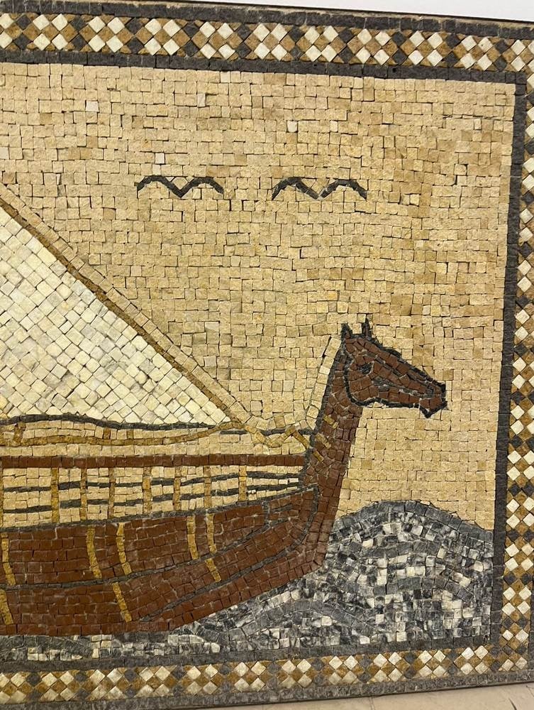 Handcrafted Natural Marble Mosaic Artwork – Ancient Sailing Ship - 5