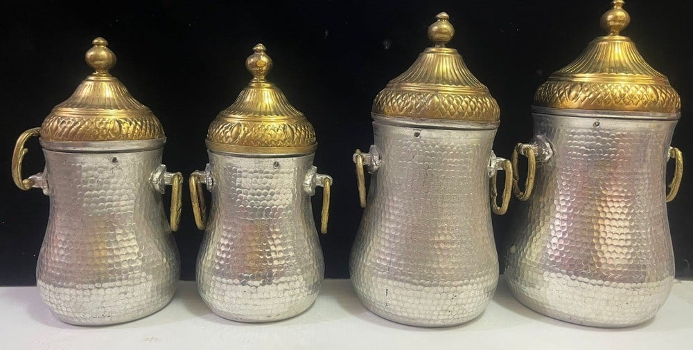 طقم 4 سكريات من النحاس الأبيض – دق يدوي بحب الرمان - 3