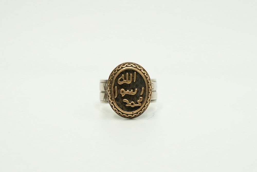 خاتم فضة نظامي 925 بنقش ختم الرسول صلى الله عليه وسلم(الله رسول محمد) - 1