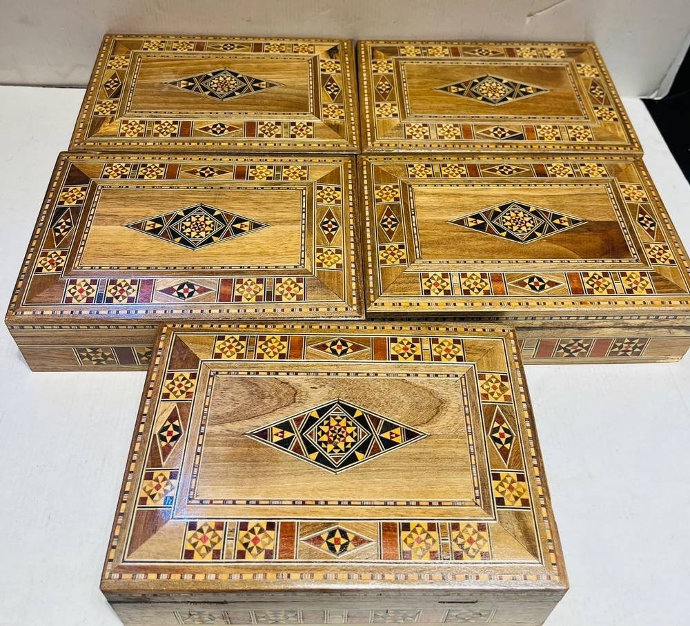 Handcrafted Wooden Boxes with Damascene Arabesque Inlay - 3