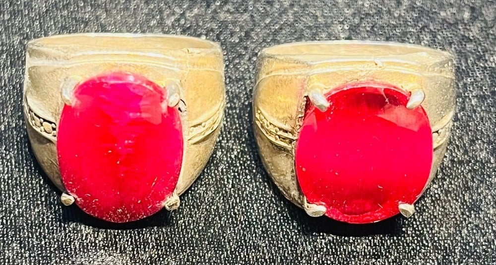 طقم خاتمين فضة قديمين مرصعين بالياقوت - 4