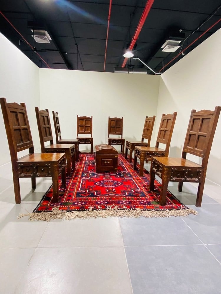 طقم كراسي خشبي كشميري تراثي فاخر - 3