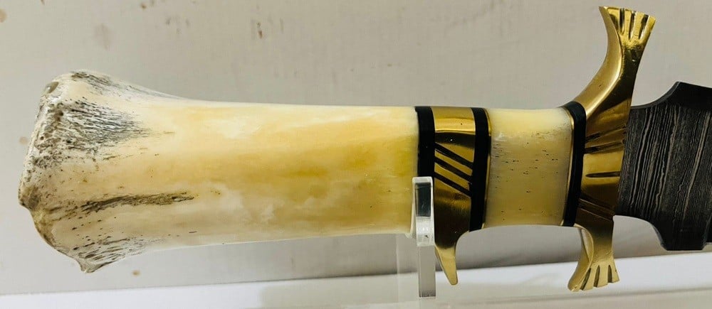Large Traditional Dagger with Natural Bone Handle and Leather Sheath - 4