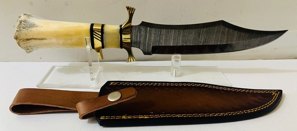 Large Traditional Dagger with Natural Bone Handle and Leather Sheath - 1