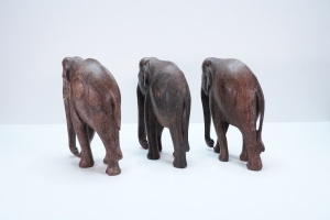 Set of Three Carved Wooden Elephant Sculptures - 2
