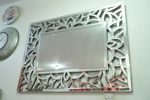 Rectangular Wall Mirror with Geometric and Decorative Design - 4