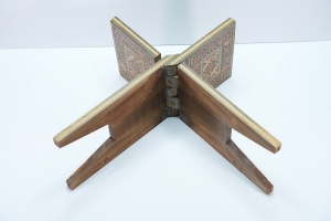 Folding Wooden Quran Stand with Oriental Mosaic Inlay - 4
