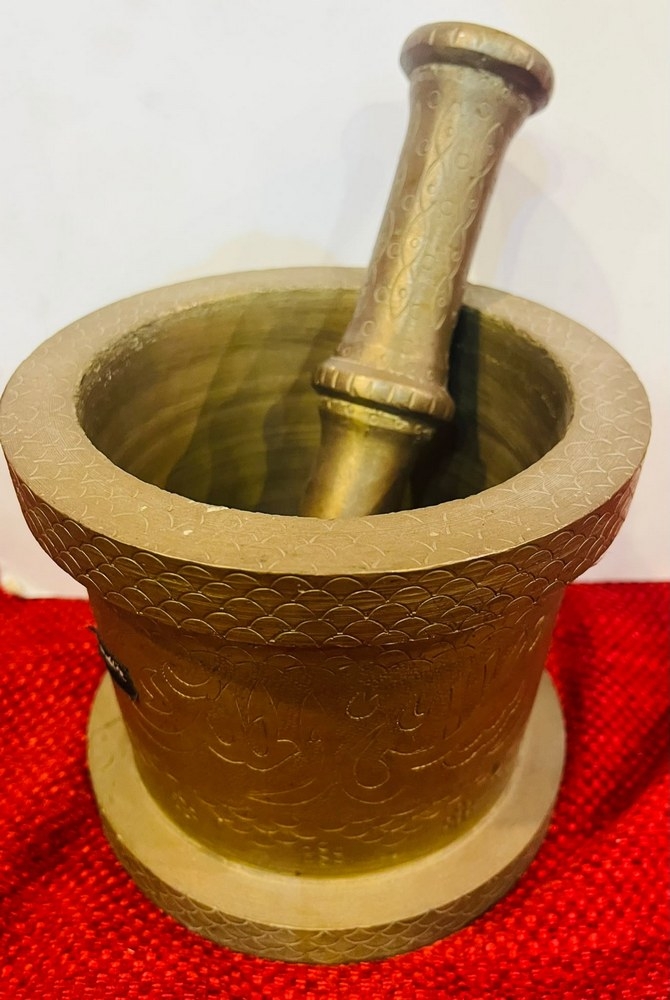 Engraved Brass Mortar and Pestle - 2