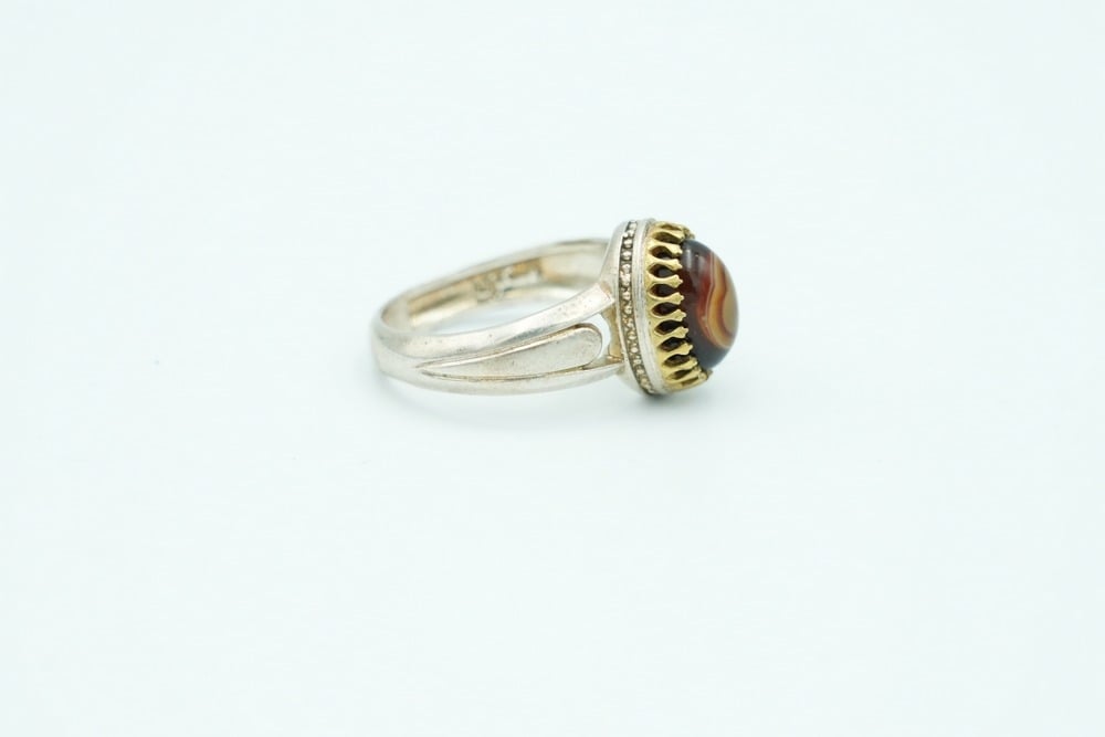 925 Silver Regular Ring Topped With Yemeni Agate - 3
