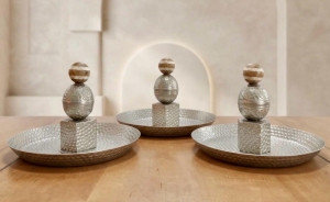 A Unique Set Of Three Hand-Engraved Metal Trays - 8
