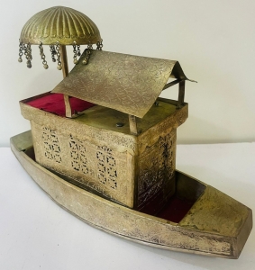 Antique Hand-Engraved Copper Boat - 5