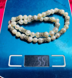 Antique Cultured Pearl Necklace with Silver Spacers - 4
