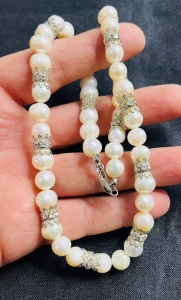 Antique Cultured Pearl Necklace with Silver Spacers - 6