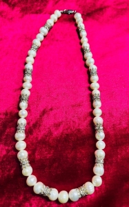 Antique Cultured Pearl Necklace with Silver Spacers - 5