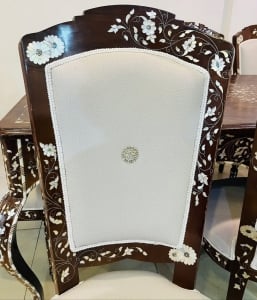 Luxury Oriental Walnut Dining Table Set with 8 Mother-of-Pearl Inlaid Chairs - 5