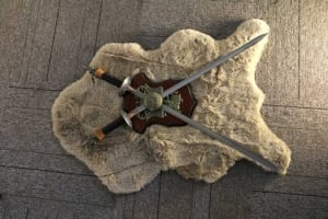 Distinctive Engraved Sword With A Wooden Base For Hanging, 2 Pieces - 6