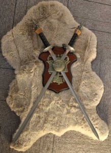 Distinctive Engraved Sword With A Wooden Base For Hanging, 2 Pieces - 2