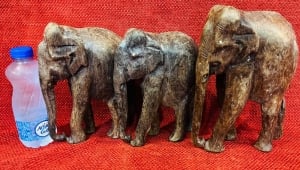 Set of Three Hand-Carved Wooden Elephant Sculptures - 4
